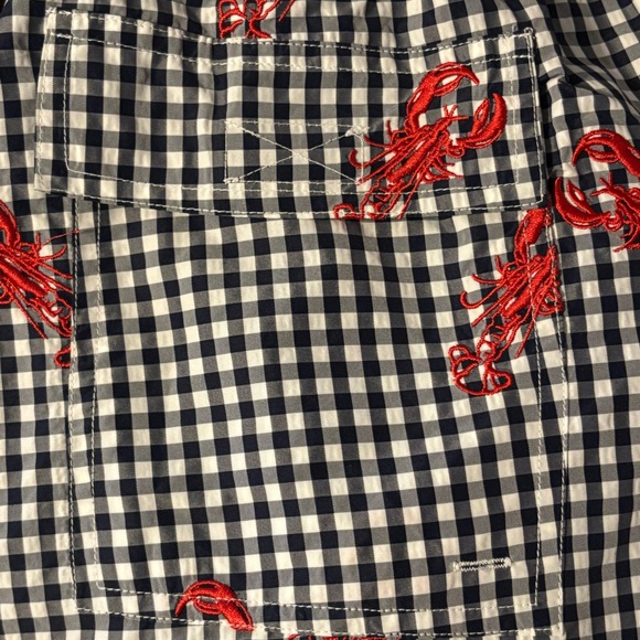 J. McLaughlin Men’s Swim Trunks Blue Check with Red Lobster Print Size XL - Picture 5 of 5